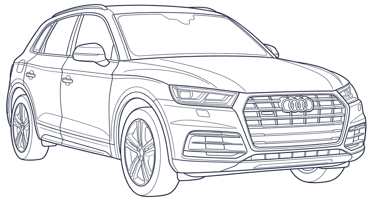 Line drawing of an Audi Q5 (FY), numbered where the VIN is