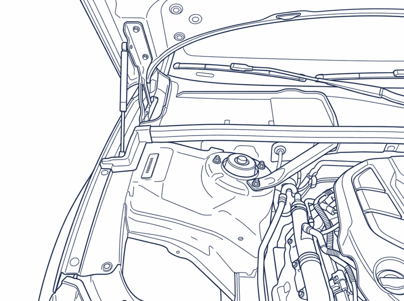 The VIN stamped into the body on the right-hand side of the engine compartment, seen with the bonnet open