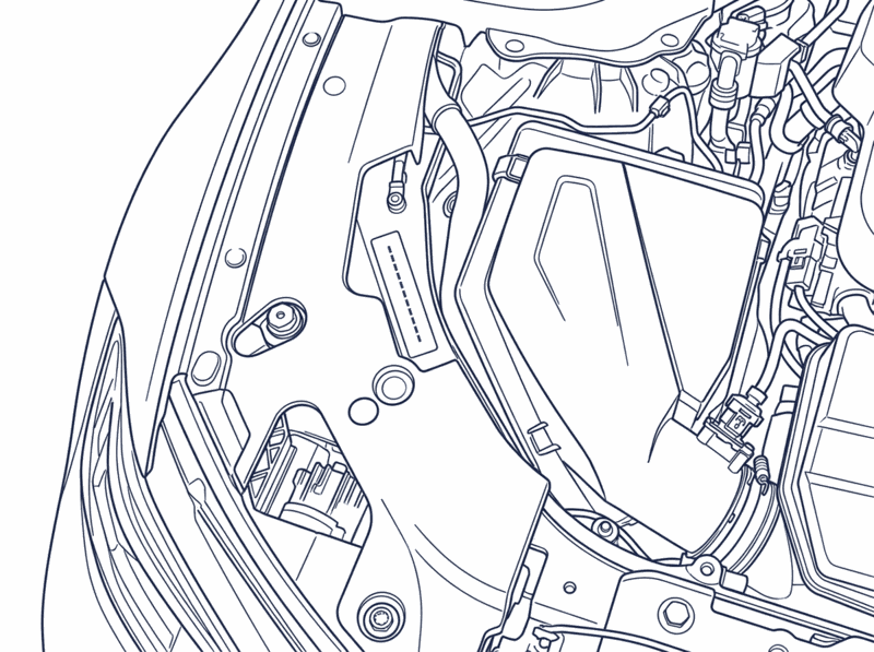 The VIN engraved into a body panel on the driver's side of the engine bay, beside the air filter box