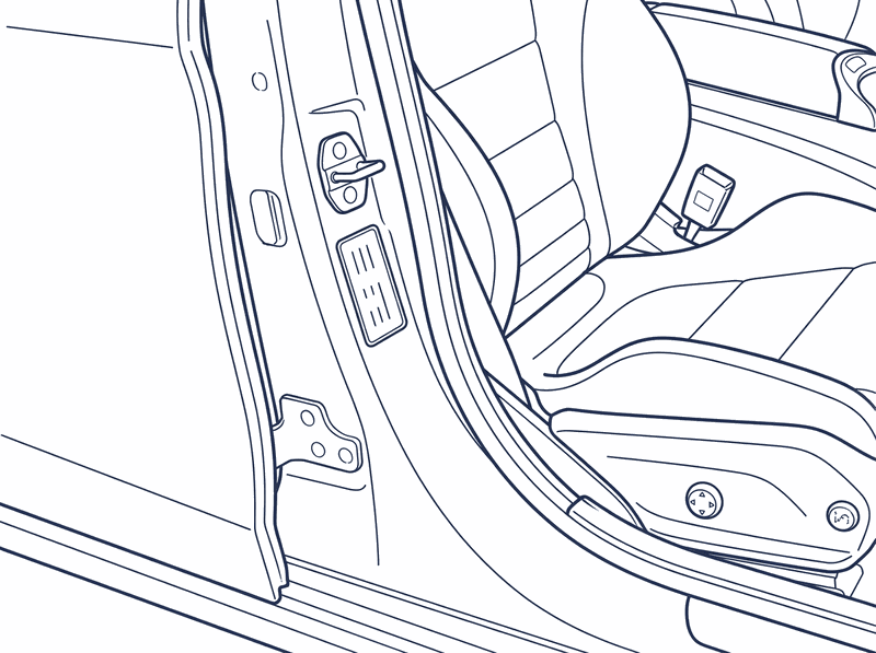 The VIN plate on the door pillar behind the front right-hand door, seen with the door open