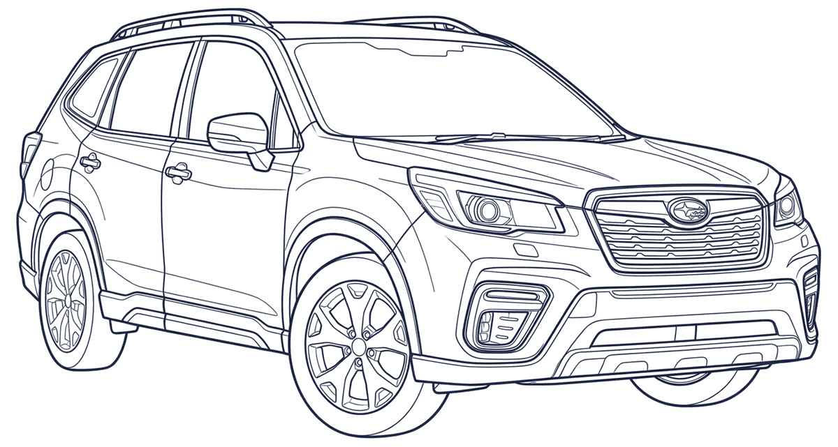 Line drawing of a Subaru Forester (SK), numbered where the VIN is