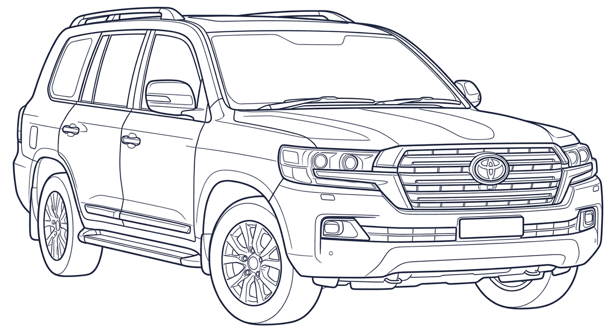Line drawing of a LandCruiser 200 Series, numbered where the VIN is