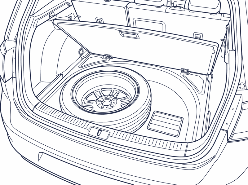 The vehicle data sticker in the spare wheel well, with the boot floor lifted